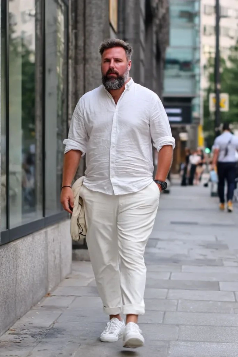White Button Down Shirt and White Pants