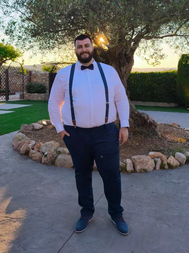 White Dress Shirt, Navy Trousers