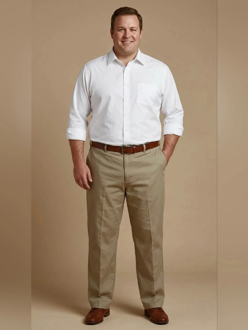 White Dress Shirt and Khaki Trousers