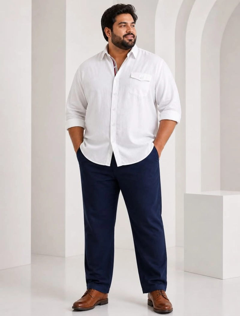 White Dress Shirt and Navy Blue Trousers