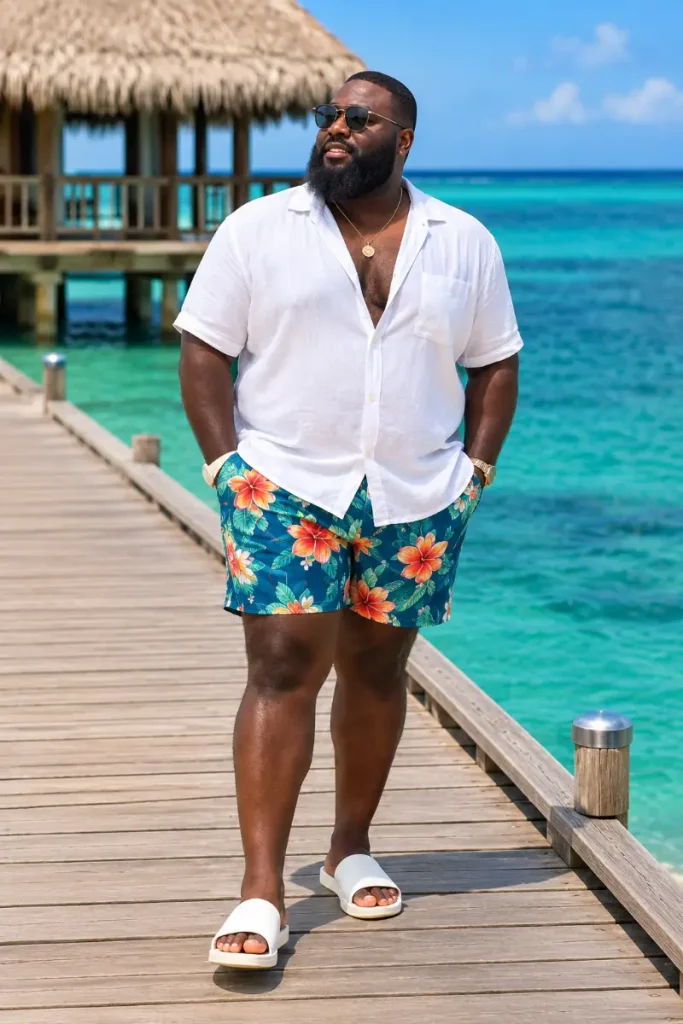 White Linen Shirt Meets Bold Tropical Prints