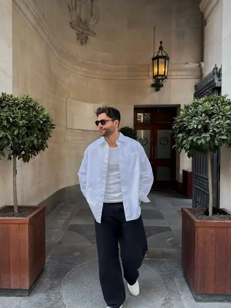 White Shirt, T-Shirt, and Black Trousers