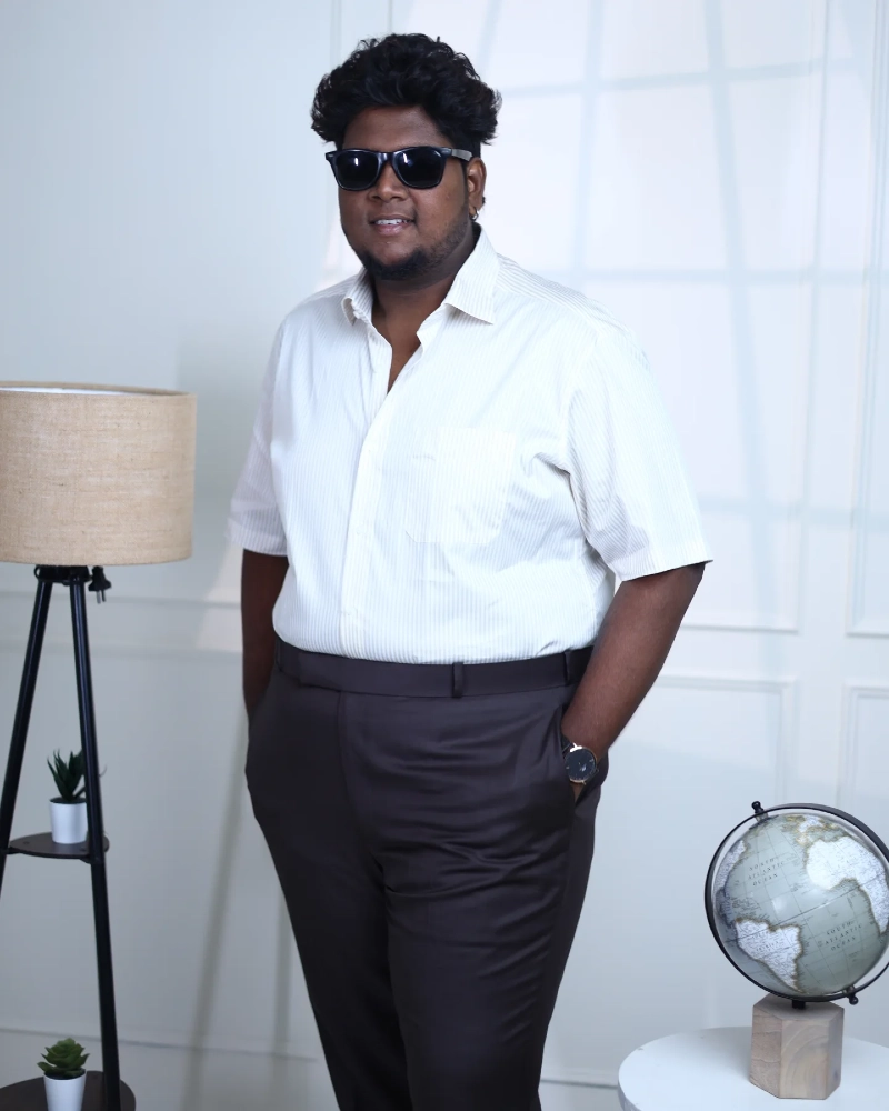 White Short-Sleeve Button-Up With Charcoal