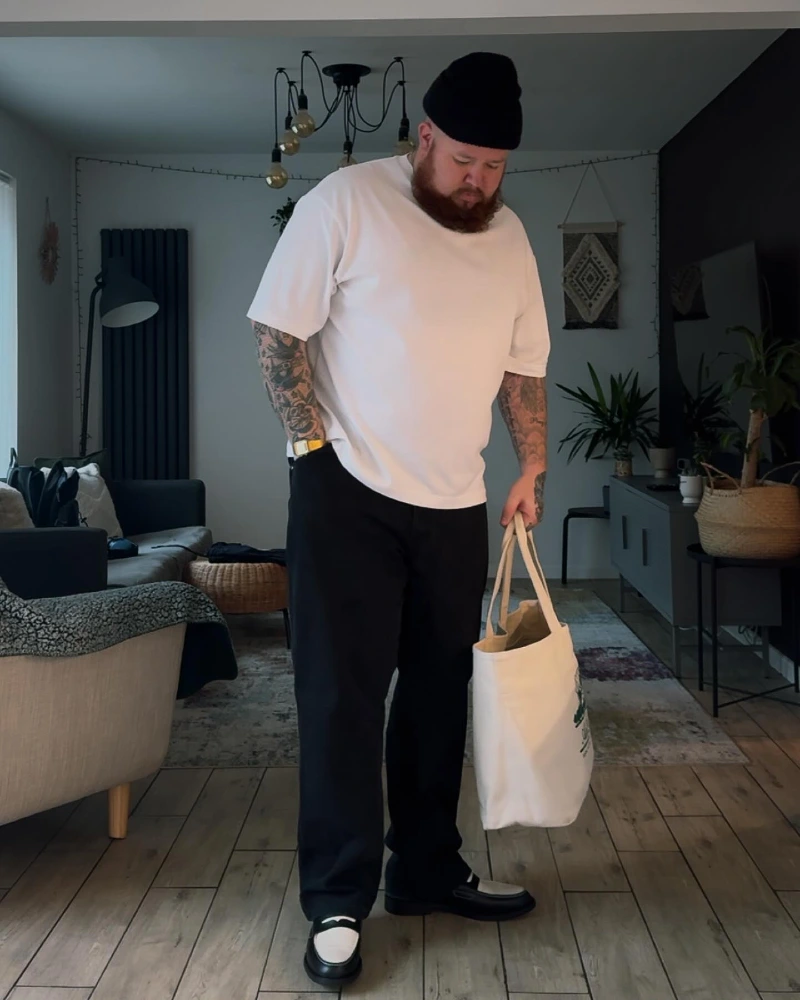 White T-Shirt and Black Trousers