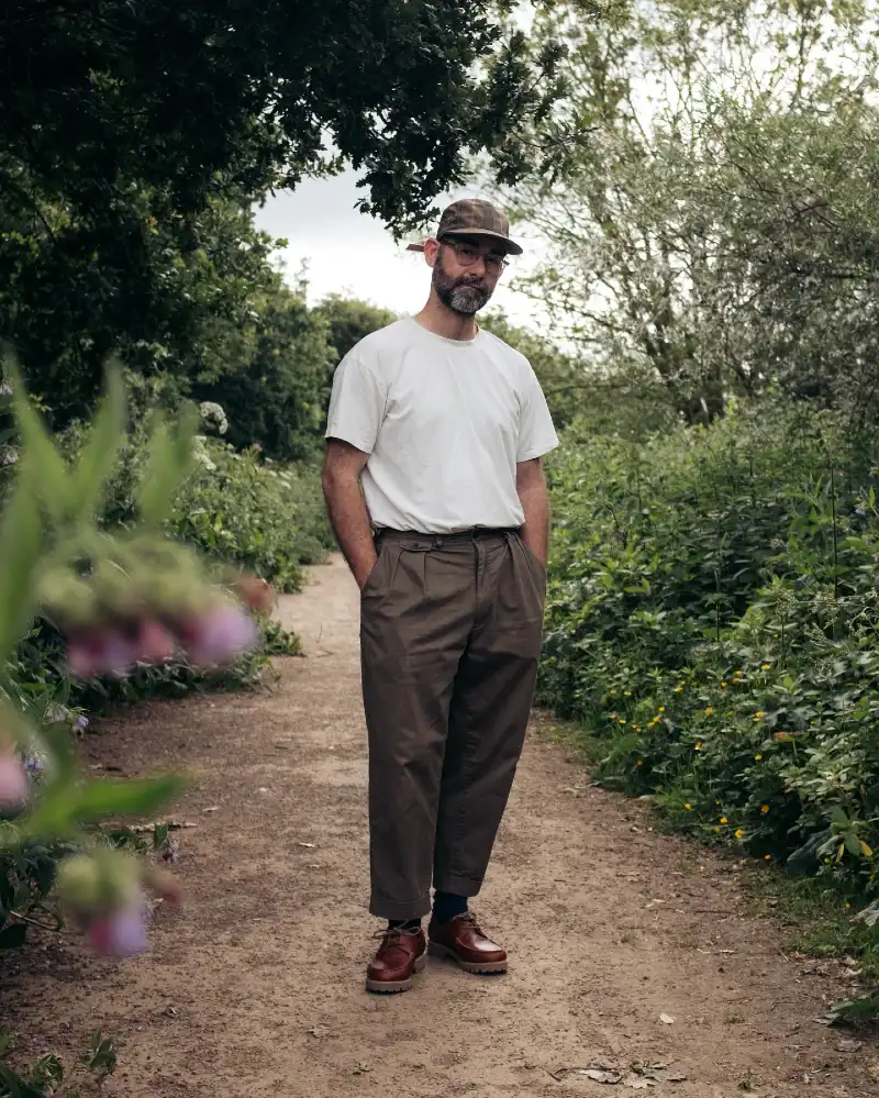 White T-Shirt and Brown Trousers