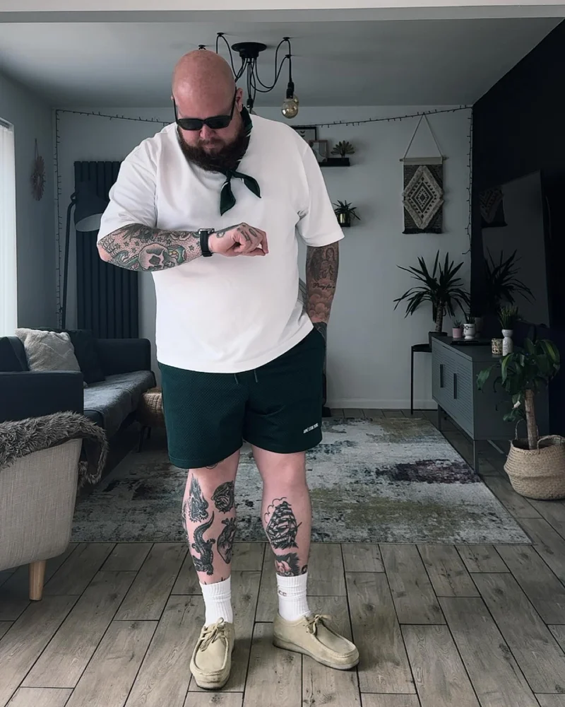 White T-Shirt and Green Shorts