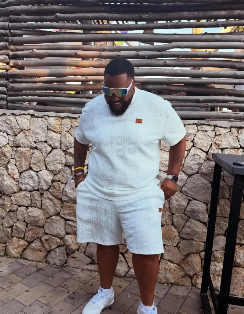 White Textured T-Shirt and Matching Shorts