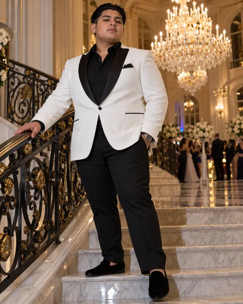 White Tuxedo Jacket With Contrasting Black Lapels