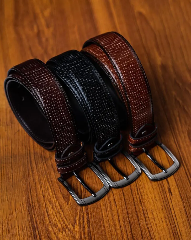 Woven-Texture Perforated Leather Belts