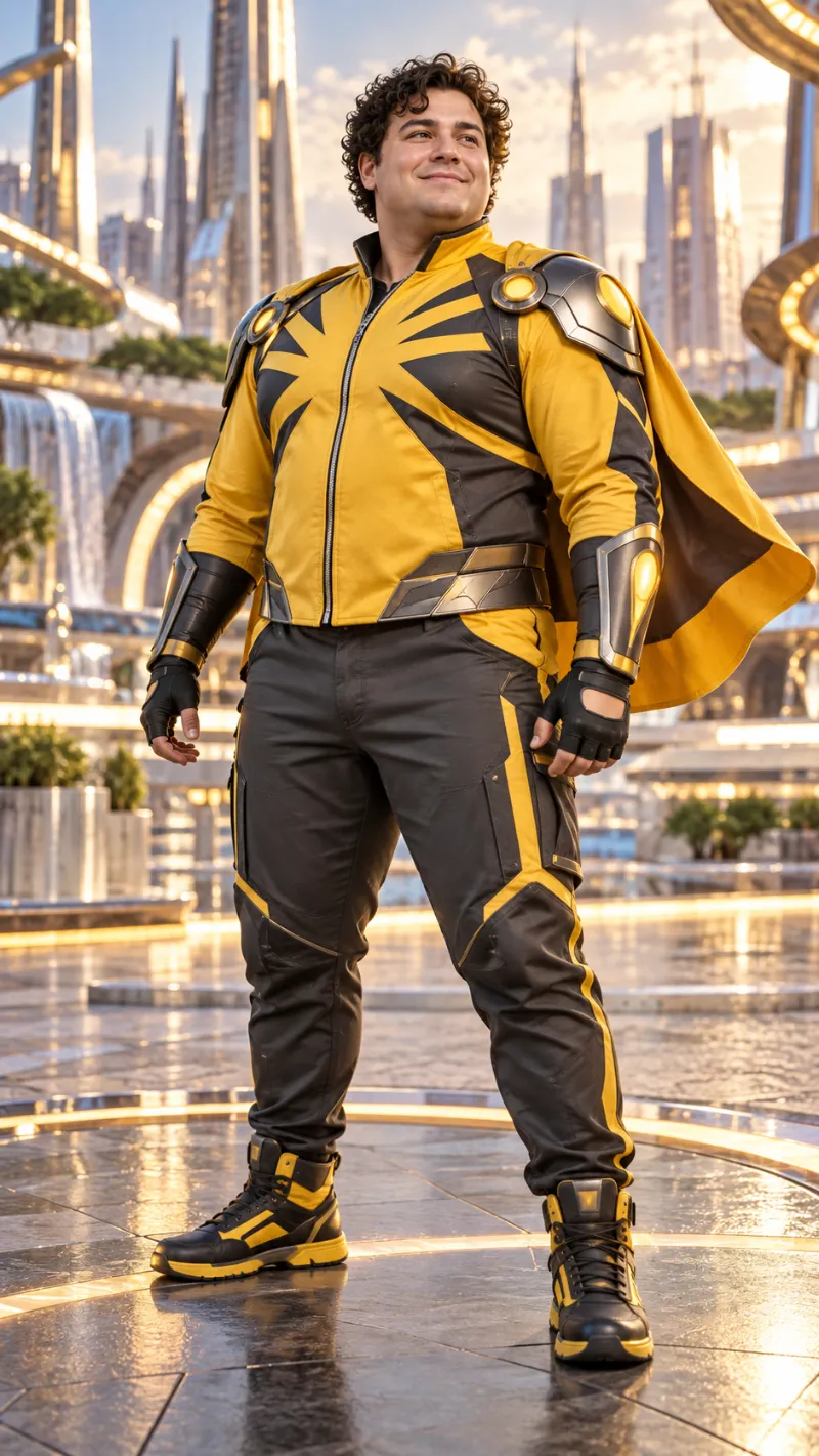 Yellow-and-Black Superhero Jacket, Cape & High-Top Boots