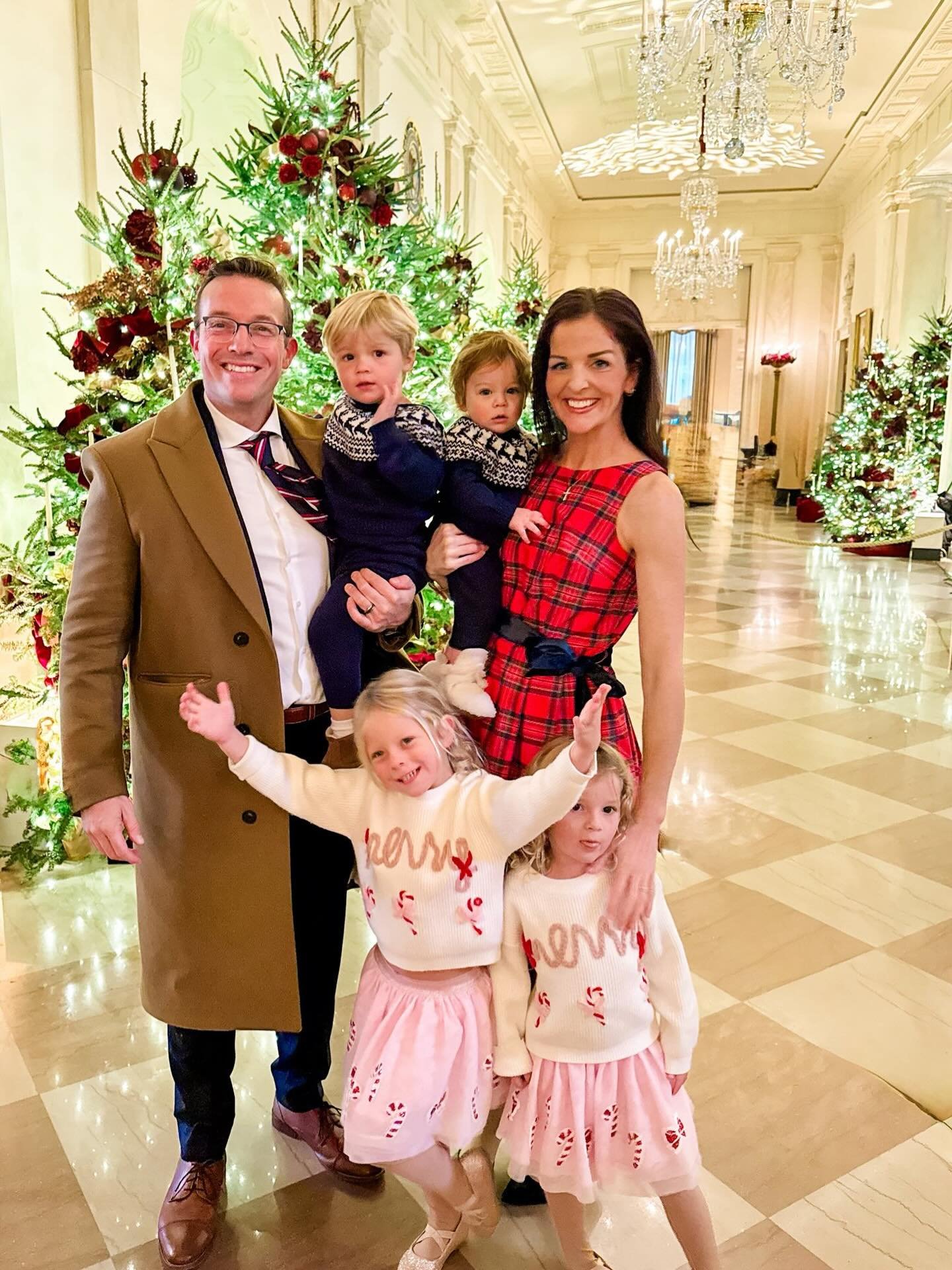 Camel Overcoat and Plaid Holiday Dress