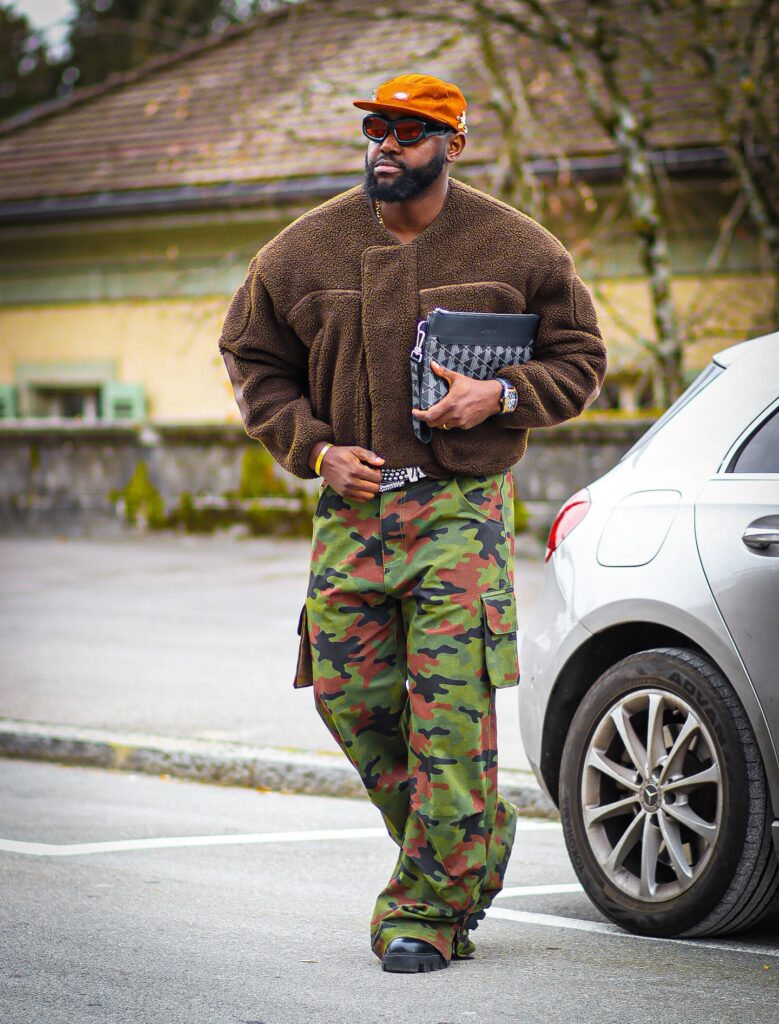 Fleece Jacket and Camo Cargo Pants