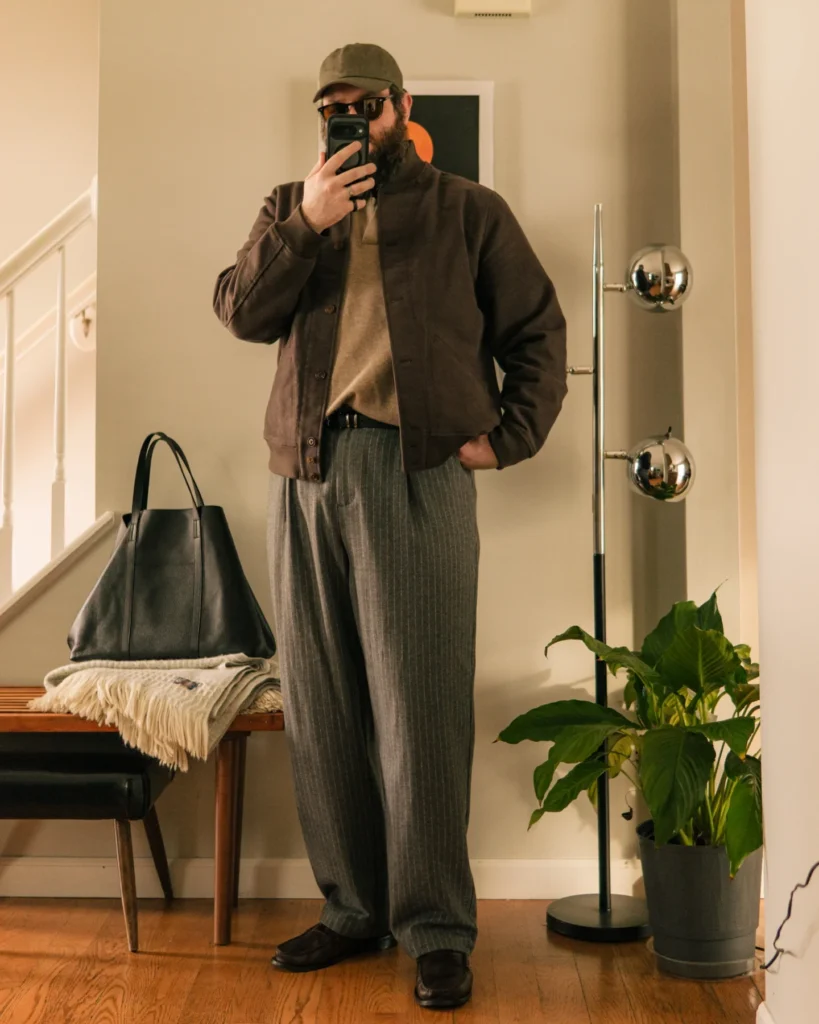 The Wool Bomber Jacket and Pinstripe Trousers Combo